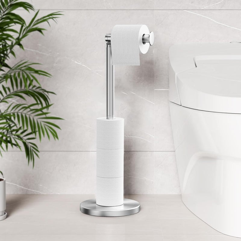 Cesun Toilet Paper Holder Stand Free Standing, Sliver Toilet Paper Storage with Heavy Weighted Base, Bathroom Stainless Steel Toilet Paper Roll Holder, Non-Slip, Sliver - Image 1